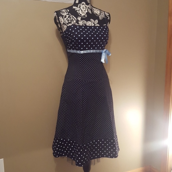 🎁Pulse Black/Blue Baby Blue Polk A Dots Dress - Picture 1 of 5